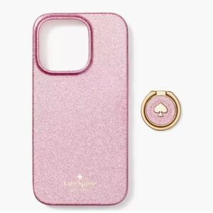 Kate Spade glitter stability iPhone 14 Pro Max Case KE676 ring stand pink mitten
